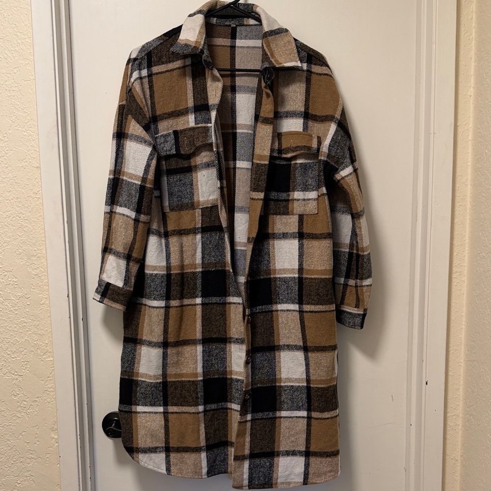 Plaid Women's Jacket - Black, White, and Tan